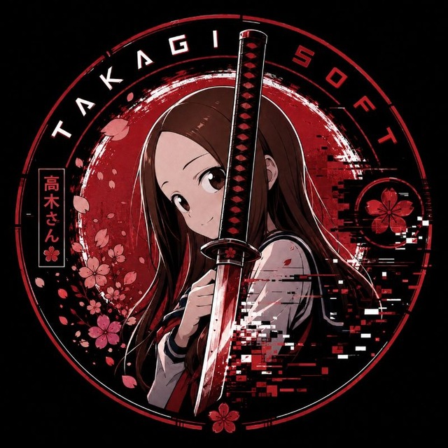 Красно-чёрная эмблема TAKAGI SOFT с Такаги